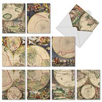 The Best Card Company - 10 Assorted Greetings Cards Blank (4 x 5.12 Inch) - Bulk Notecard Bundle - Topographics M2341OCB