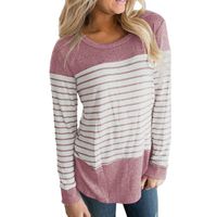 Hemlock Long Sleeves Stripe Shirts Tops Causal Blouse T Shirt Women Soft Cotton Tops (L, Pink)
