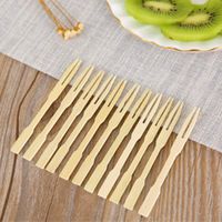 ❤Ywoow❤  80PCS Disposable Bamboo Catering Forks Fruit Stick Finger Food Pick