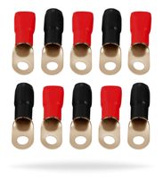 InstallGear 1/0 Gauge AWG Crimp Ring Terminals Connectors - 10-Pack (5 Positive, 5 Negative)