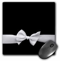 3dRose LLC 8 x 8 x 0.25 Inches Mouse Pad, Elegant and Classy White Ribbon Bow On Sleek Stylish Black - Women's Retro Fashion Style (mp_56658_1)