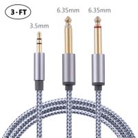3FT 3.5mm 1/8" TRS to Double 6.35mm 1/4" TS Mono Y-Cable Splitter Cable,Stereo Audio Cord Gold Plated Compatible with iPhone iPod Laptop Multimedia Speakers and Home Stereo Systems