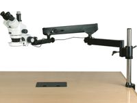 AmScope SM-8T-144S Professional Trinocular Stereo Zoom Microscope, WH10x Eyepieces, 7X-45X Magnification, 0.7X-4.5X Zoom Objective, 144-Bulb LED Ring Light, Articulating-Arm Boom Stand, 110V-240V