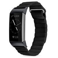 Shangpule Compatible for Fitbit Charge 3 and Charge3 SE Bands, Genuine Leather Loop Band with Unique Magnetic Replacement Wristbands Strap for Women Men Small Large (Black)