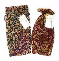 Bali Holly Fabric - Reusable Drawstring Gift Bag | Eco-friendly alternative to paper giftwrap for wine bottle | Birthday Anniversary New Home | Cotton Cloth, Fully-lined Lamé | Med. 13.25”x6" (2-pack)