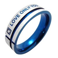 Couple Ring, Stainless Steel LOVE ONLY YOU W. Cubic Zirconia Promise Ring for Valentine's Day Gift, Engagement Wedding Anniversary Jewelry Accessories (Blue, 9)