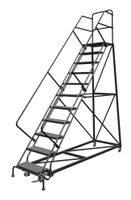 Tri-Arc KDEC111246 11-Step Forward Descent Safety Angle Steel Rolling Industrial and Warehouse Ladder with Perforated Tread, 24-Inch Wide Steps