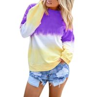 haoricu Women's Casual Triple Color Block Long Sleeve Pullover Loose Lightweight Tops Sweatshirts (Purple, XXXXL)