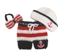 Pinbo Newborn Baby Photography Prop Crochet Sailor Anchor Bow Hat Pants