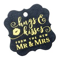 Summer-Ray 50pcs Gold Foil Hot Stamping Shimmered Black Elegant Square Hugs & Kisses from The New Mr & Mrs Wedding Favor Gift Tags