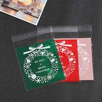 Minelife Christmas Candy Bags (300 Pieces), Clear Cellophane Bag, Christmas Gift Bags, Christmas Self Adhesive Cookie Candy Bags for Party Gift Supplies (Christmas Garland Red Blue Pink)