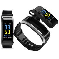 Bluetooth Headset Smart Watch 2 in 1 Wireless Handsfree Microphone for Android iOS True Wireless Earbuds, Sleep Monitor, Pedometer, Heart Rate, LED Color Screen 2019 Design Smartwatch (Gray)