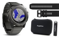 Garmin Fenix 5X Sapphire (Slate Gray with Metal Band) Bundle with Extra Band, Screen Protector, PlayBetter Portable Charger & Protective Hard Case | Multi-Sport GPS, TOPO Maps/Navigation, On-Wrist HR