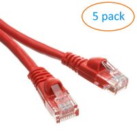 Kenuco CAT5e UTP Booted Ethernet Patch Cable | Red | 20ft | Pack of 5