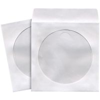 1 - CD/DVD Storage Sleeves (100 pk; White), Heavy-duty paper with clear plastic window, Fits 12cm formats, 190133 - CD402