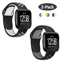 Lintelek Silicone Replacement Bands Compatible with Fitbit Versa, Eco-Friendly Wristband Breathable Soft Bands Washable Straps for 5.5-8.5 Inches, Quick Drying (Small, Black Grey and Black White)