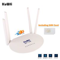 KuWFi 4G LTE Router SIM Card Included, 300Mbps Unlocked LTE Modem Router with Two LAN Port Support 32users B2/B4/B5 Network Support T-Mobile AT&T