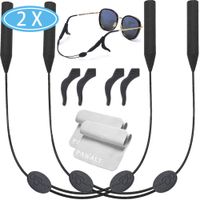PAWALT 2 Packs Glasses Straps Adjustable Eyewear Glasses Retainers Sports Waterproof 4 Anti-Slip Hooks No Tail for Kids/Adults 14 inches (with 2pcs Clean Cloth)