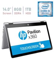 HP Pavilion 14-inch x360 HD Touchscreen Convertible 2 in 1 Laptop / Tablet PC, Intel Core i5-8250u up to 3.4GHz, 8GB DDR4 Memory, 1TB Hard Drive, USB 3.1 Type-C, B&O Play, Windows 10