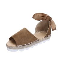 Women Flats Sandals,Hemlock Thick Bottom Sandals Wedges Lace Up Espadrilles Flatform Shoes (US:5.5, Khaki)