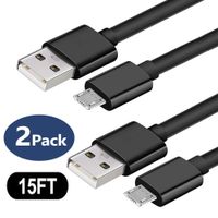 PS4 Micro USB Cable, [2Pack 15FT] Extra Long Durable Charging Cord, Quick Charger Cable for Sony PS4/Dual Shock 4 Charge/Android/Samsung/Xbox One/Echo Dot/HTC/Motorola/Nexus/Nokia and More (Black)