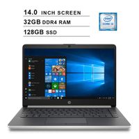 2019 Premium HP 14 Inch HD Laptop (Intel Dual Core i3-8130U up to 3.4GHz, 32GB RAM, 128GB SSD, Intel HD Graphics 620, Bluetooth, HDMI, Win10, Silver) (Renewed)
