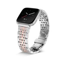 Shangpule Compatible for Fitbit Versa & Versa Lite Bands, Stainless Steel Metal Replacement Strap Bracelet Wrist Band Accessories for Versa Smart Watch Women Man Large Small (Silver + Rose Gold)