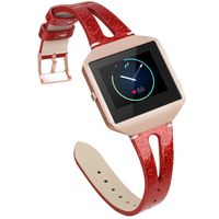YiJYi Leather Bands Compatible with Fitbit Blaze,Slim Band with Metal Frame Replacement Sport Strap Wristband for Women Men (Y-Bling Red)