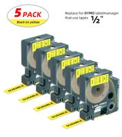 Label Orison-D1 Tape Compatible with Dymo Labelmanager Labels 45018 S0720580 Black on Yellow 12mm 1/2-inch for 160 280 260P 210D PNP 420P 360D 220P 500TS,5Pack