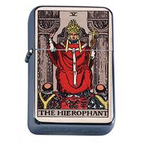 Tarot Card The Hierophant Flip Top Oil Lighter S7 Smoking Cigarette Smoker Includes Silver Case