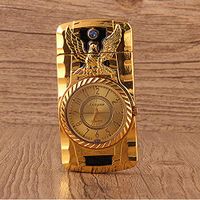 New Fashion Metal Windproof Jet Torch Gas Butane Cigarette Lighter Bird Quartz Watch (Gold Color)