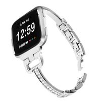Mtozon Metal Bands Compatible with Fitbit Versa 2/Versa Lite/Versa for Women, Bling Bracelet with Rhinestone Luxurious Wristbands, Silver