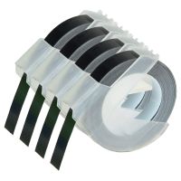 KCMYTONER 4 roll Pack Replace 3D Plastic Embossing Labels Tape for Embossing White on Black 3/8'' x 9.8' 9mm x 3m 520109 Compatible for Dymo Executive III Embosser 1011 1550 1570 1610 Label Markers