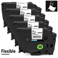 AKEN TZe-FX231 Cable ID Label Tape 1/2" 12mm TZe Wire Flexible ID Laminated Suited for Wire Wrapping & Frlagging, Refills for Brother P-touch Label Maker PT-E500 PT-E550W, 0.47" x 26.2', 5-Pack