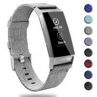 hooroor Woven Fabric Breathable Replacement Bands Compatible for Fitbit Charge 3 and Charge 3 SE Fitness Activity Tracker, Soft Accessory Sports Band Wristbands Strap Women Men (Light Grey, Small)