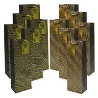 Christmas Paper Gift Wine Bags 12 Pcs Premium Gold Metallic Foil Black Color Patterns Bottle Wrapping Wine Tote Recyclable Liquor Bottle Carrier,13.7'' x 4.7''x 3'' by BllalaLab