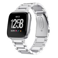 MEFEO Metal Bands Compatible with Fitbit Versa/Versa 2/Fitbit Versa Lite Edition, Stainless Steel Metal Band Solid Strap Wristband Replacment for Fitbit Versa Band Men Women (Silver)