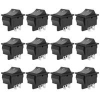 MXRS Rocker Boat Switch, 12 Pcs DPST 4 Pins Switch Snap, AC 20A/250V 15A/125V, 2 Position ON/Off Mini Boat Rocker Switch Toggle for Car Auto Boat (Black)