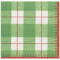 Caspari Plaid Check Paper Linen Dinner Napkins in Green, Two Packs of 12