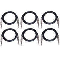 GLS Audio 2ft Patch Cable Cords - 1/4" TS to 1/4" TS Black Cables - 2' Mono Snake Cord - 6 Pack
