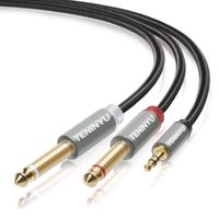 TENINYU 3.5mm 1/8" TRS to Dual 6.35mm 1/4" TS Mono Stereo Y-Cable Splitter Cord Compatible for iPhone, iPod, Computer Sound Cards, CD Players, Multimedia Speakers and Home Stereo Systems (6FT)