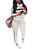 Women's 2 Piece Tracksuit Set Striped Patchwork Cowl Neck Long Sleeve Sweatshirt and Pants Set White 2XL