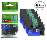 6/Pack LM Tapes - Premium 1" Black Print on Green Label (24mm 0.94 Laminated) Compatible with Brother TZe-751 P-Touch Tape and Comes with a Great Tape Color/Size Guide for Easy reordering.