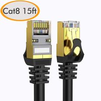 Cat 8 Ethernet Cable 15 ft Shielded, 26AWG Lastest 40Gbps 2000Mhz SFTP Patch Cord, Heavy Duty High Speed Cat8 LAN Network RJ45 Cable- in Wall, Outdoor, Weatherproof Rated for Router, Modem, Gaming