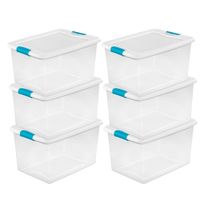 Sterilite 64 Quart Clear Storage Tote W/Lid, 23-3/4x16x13-1/2 - Lot of 6