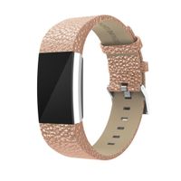 Kanzd Shiny Leather Wristband with Metal Connectors for Fitbit Charge 2 (Rose Gold)