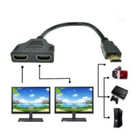 Chezaa HDMI Cord Gold Plated Adapter, 1080P 11.8 Inch HDMI Port Male to 2 Female 1 in 2 Out Splitter Cable Adapter Converter for DVD Player LCD Monitor Projectors (Black)