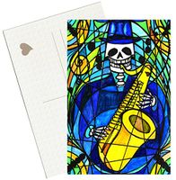 Saxophone Player Musician Skull 4"x6" Set of 6 Linen Postcards