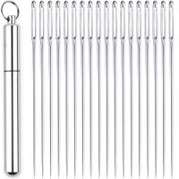 Kyue Aluminum Needle Case with 24 Pcs Large Big Wide Eye Craft Needles Hole Sewing Needles Embroidery Needles Craft Sewing Needles