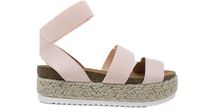 Soda Clip Womens Casual Espadrilles Trim Flatform Studded Wedge (6.5, Blush S)